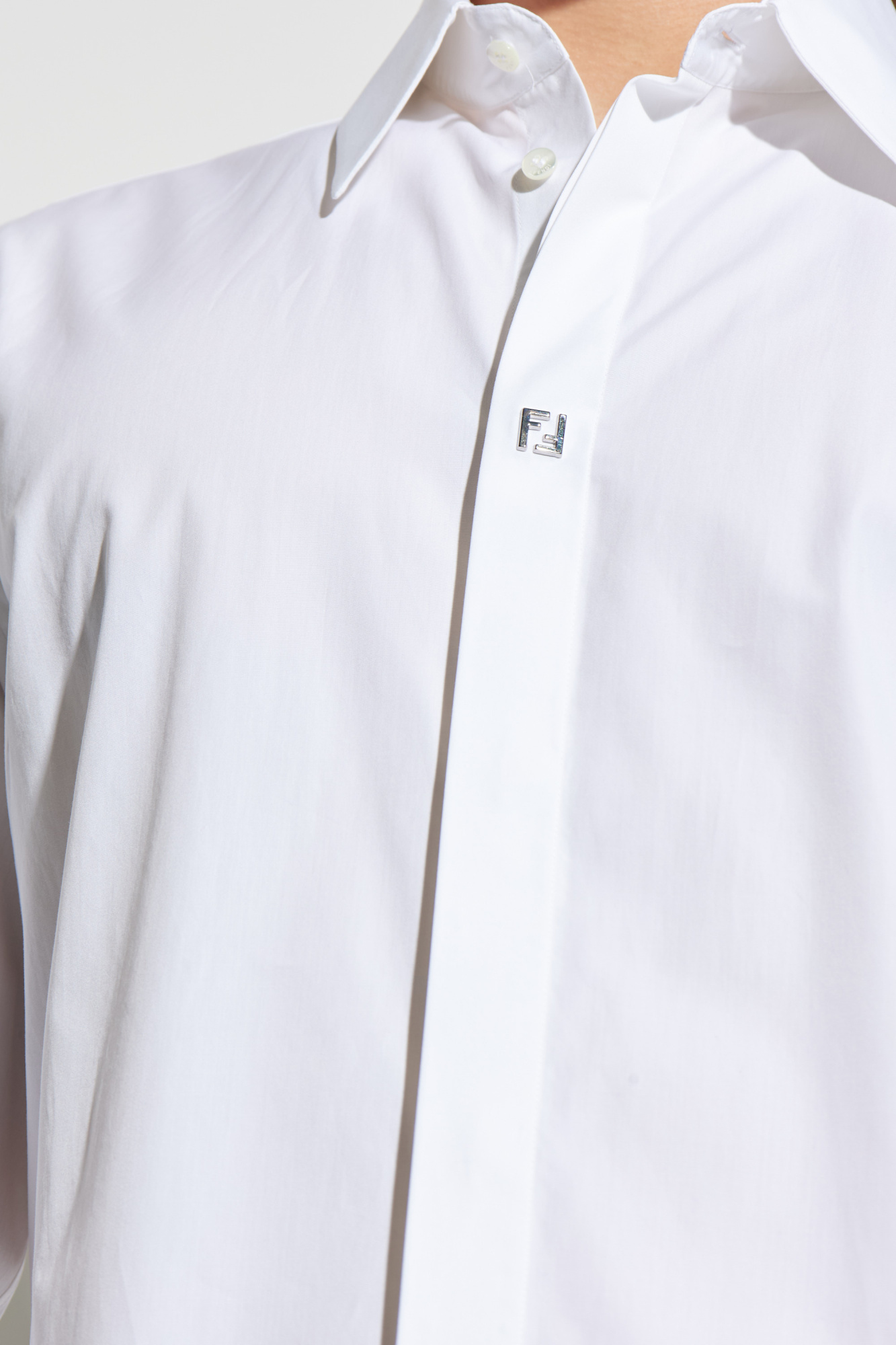 White Shirt with an application in the shape of a logo Fendi